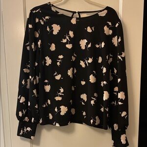 MELLODAY Black and White Leaf Print Blouse